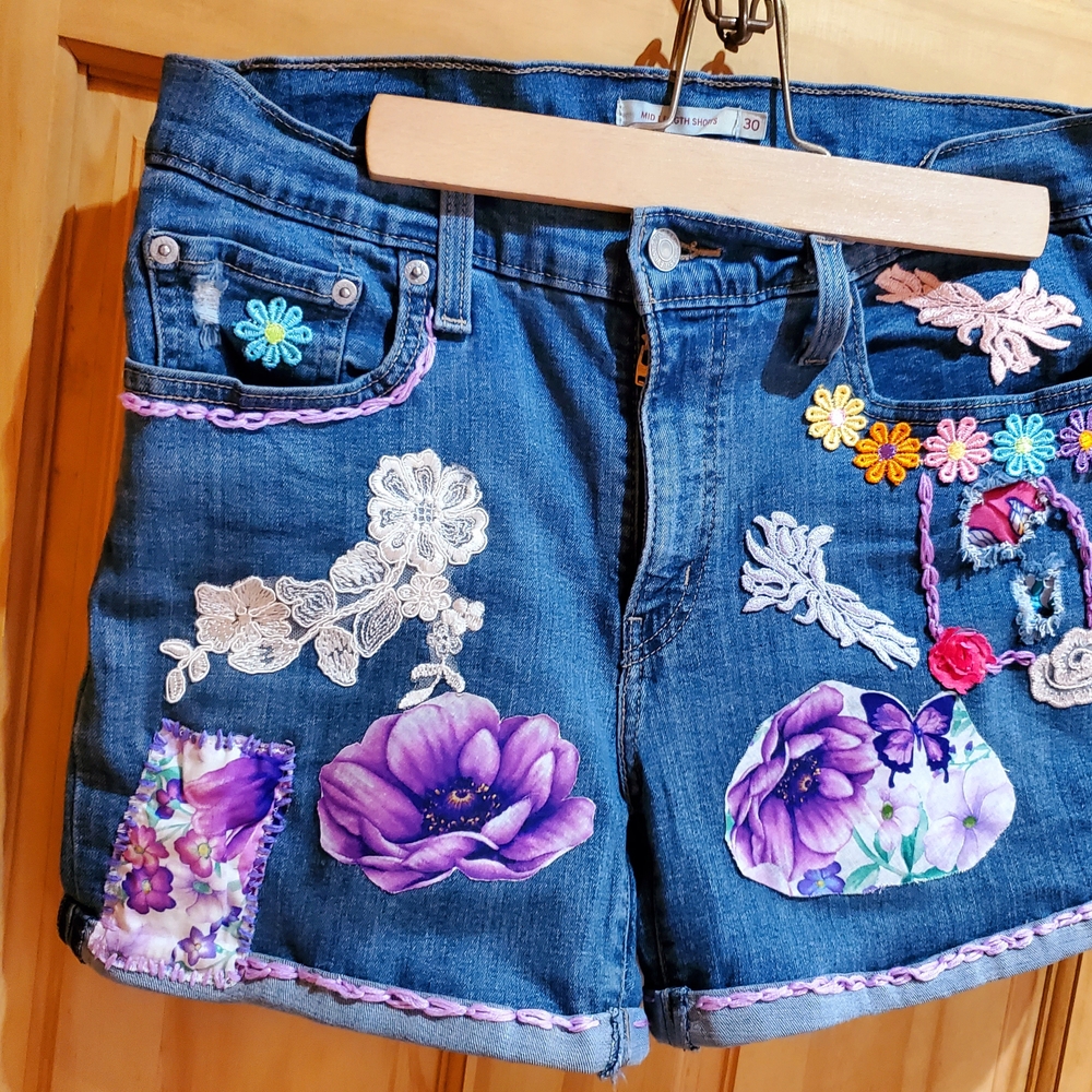 Floral Embroidered Denim Shorts